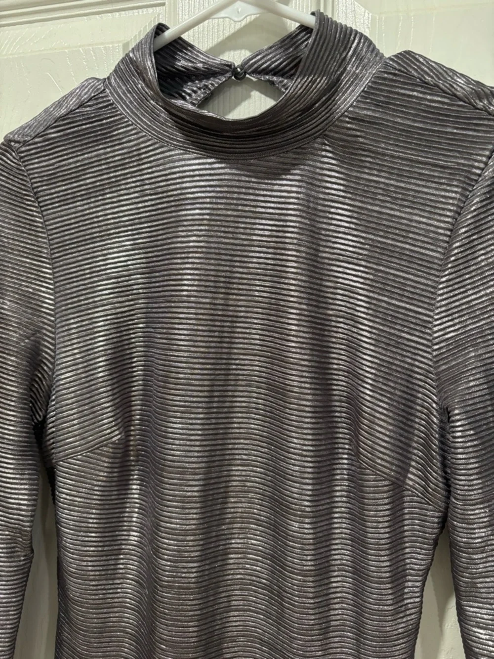 NWT Free People Metallic Silver Long Sleeve Open Back Evening Gown - Picture 5 of 10